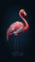 Colorful Cartoon Flamingo on Dark Background AI Generated photo