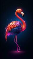 Vibrant Neon Flamingo on Dark Background AI Generated photo