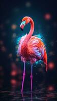 Neon Flamingo on Dark Background Generative AI photo