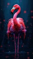 Flamingo Pop Art on Dark Background Generative AI photo