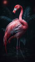 Realistic Flamingo Standing Proudly on Dark Background Generative AI photo