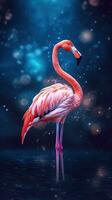 Flamingo Watercolor Painting on Dark Background Generative AI photo