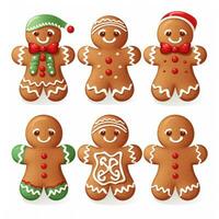 Cute Christmas Gingerbread Man Cookies Clipart on White Background AI Generated photo