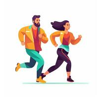 Active Couple Running on White Background Illustration photo