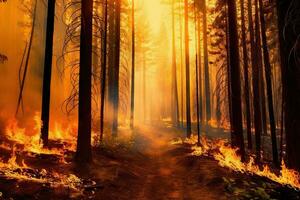 Devastating Forest Fire Aerial View of Burning Trees and Smoke photo