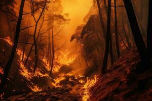 Devastating Forest Fire Aerial View of Burning Trees and Smoke photo