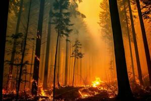 devastador bosque fuego con fumar y llamas foto