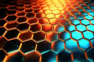 Futuristic Hexagonal Pattern with Glossy Finish and Illuminated Rays AI Generated photo