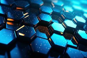 Futuristic Hexagonal Pattern with Glossy Finish and Illuminated Rays AI Generated photo