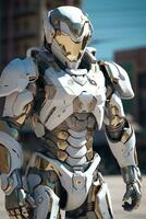 Futuristic Armor Sleek Metallic Advanced Technology for Combat Situations AI Generated photo