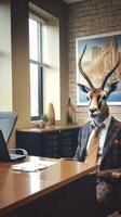 Gazelle in a Business Suit in a SavannahThemed Office AI Generated photo