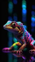 Gecko Glitch Art on Dark Background AI Generated photo