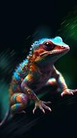 Gecko in Glitch Art Style on Dark Background Generative AI photo