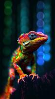 Gecko in Glitch Art Style on Dark Background Perfect for Digital Art Projects Generative AI photo