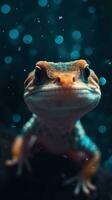 Grungeon Gecko on Dark Background Generative AI photo