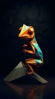 Geometric Origami Gecko on Dark Background Generative AI photo