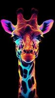 Neon Giraffe on Dark Background Generative AI photo