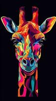 Pop Art Giraffe on Dark Background Generative AI photo