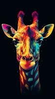 Pop Art Giraffe on Dark Background Generative AI photo