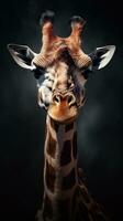 Realistic Giraffe on Dark Background AI Generated photo