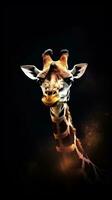 agraciado jirafa silueta en oscuro antecedentes generativo ai foto
