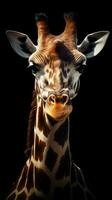 Realistic Giraffe on Dark Background Generative AI photo