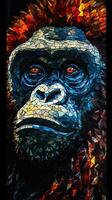 Stained Glass Gorilla on Dark Background Generative AI photo