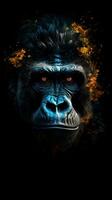 Majestic Gorilla in Bokeh Style on Dark Background Generative AI photo