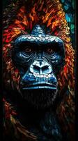 Gorilla Stained Glass on Dark Background AI Generated photo