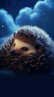 Sleeping Hedgehog on a Dark Sky Cloud AI Generated photo