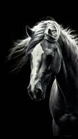 Majestic Black and White Horse on Dark Background Generative AI photo