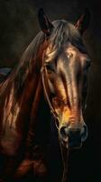 Majestic Horse in Bokeh Style on Dark Background AI Generated photo