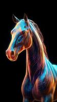 Neon Horse Galloping on Dark Background Generative AI photo
