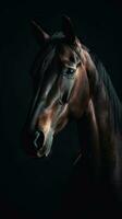 Majestic Horse in Realistic Style on Dark Background AI Generated photo