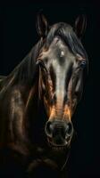 Realistic Horse on Dark Background Generative AI photo