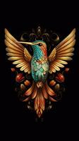 Stained Glass Hummingbird on Dark Background Generative AI photo