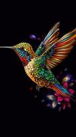 Stained Glass Hummingbird on Dark Background Generative AI photo