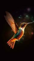 Silhouette of a Hummingbird on Dark Background Generative AI photo
