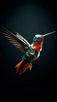 Origami Hummingbird on Dark Background AI Generated photo