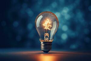 Innovation Sparked by Light Bulb on Dark Blue Background AI Generated photo