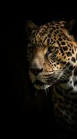 oscuro antecedentes con enfocado jaguar en bokeh estilo ai generado foto