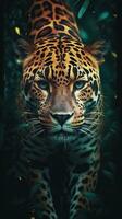 Majestic Jaguar in Bokeh Style on Dark Background Generative AI photo