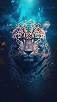 Double Exposure Jaguar on Dark Background Generative AI photo