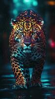 Glitched Jaguar on Dark Background Generative AI photo