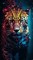 Pop Art Jaguar on Dark Background Generative AI photo