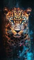 Watercolor Jaguar on Dark Background Generative AI photo