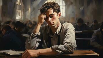 Student Struggling to Stay Awake in History Class AI Generated photo