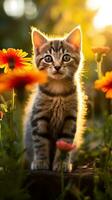 Adorable Kitten Playing in a Beautiful Garden AI Generated photo