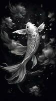 Black and White Koi Fish Swimming in Dark Waters Generative AI photo