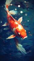 Low Poly Koi Fish Swimming in Dark Waters Generative AI photo